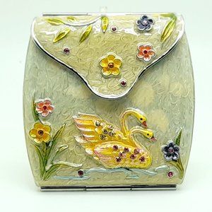 Elegant decorative dual Compact Purse Pocket Makeup Mirror ornaments ivory cream